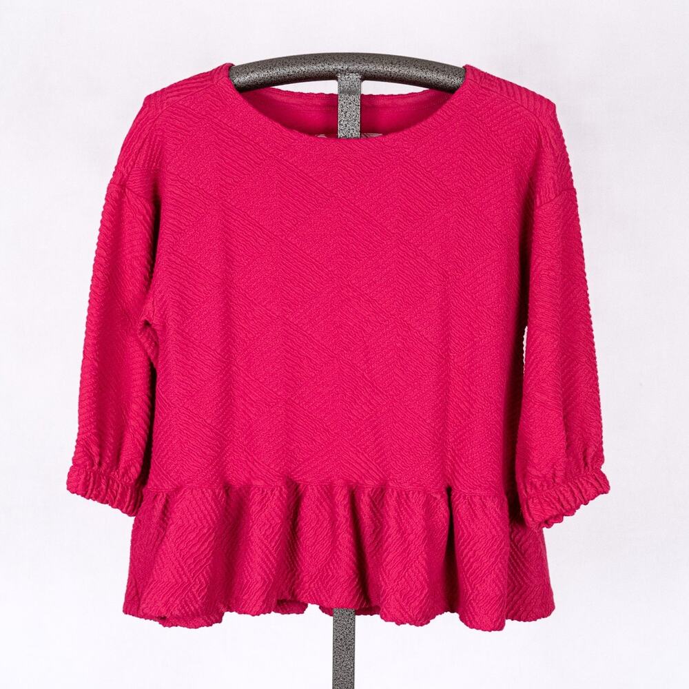 Maeve Anthropologie Mikayla Ruffled Peplum Hem Top SMALL Pink Romantic Textured